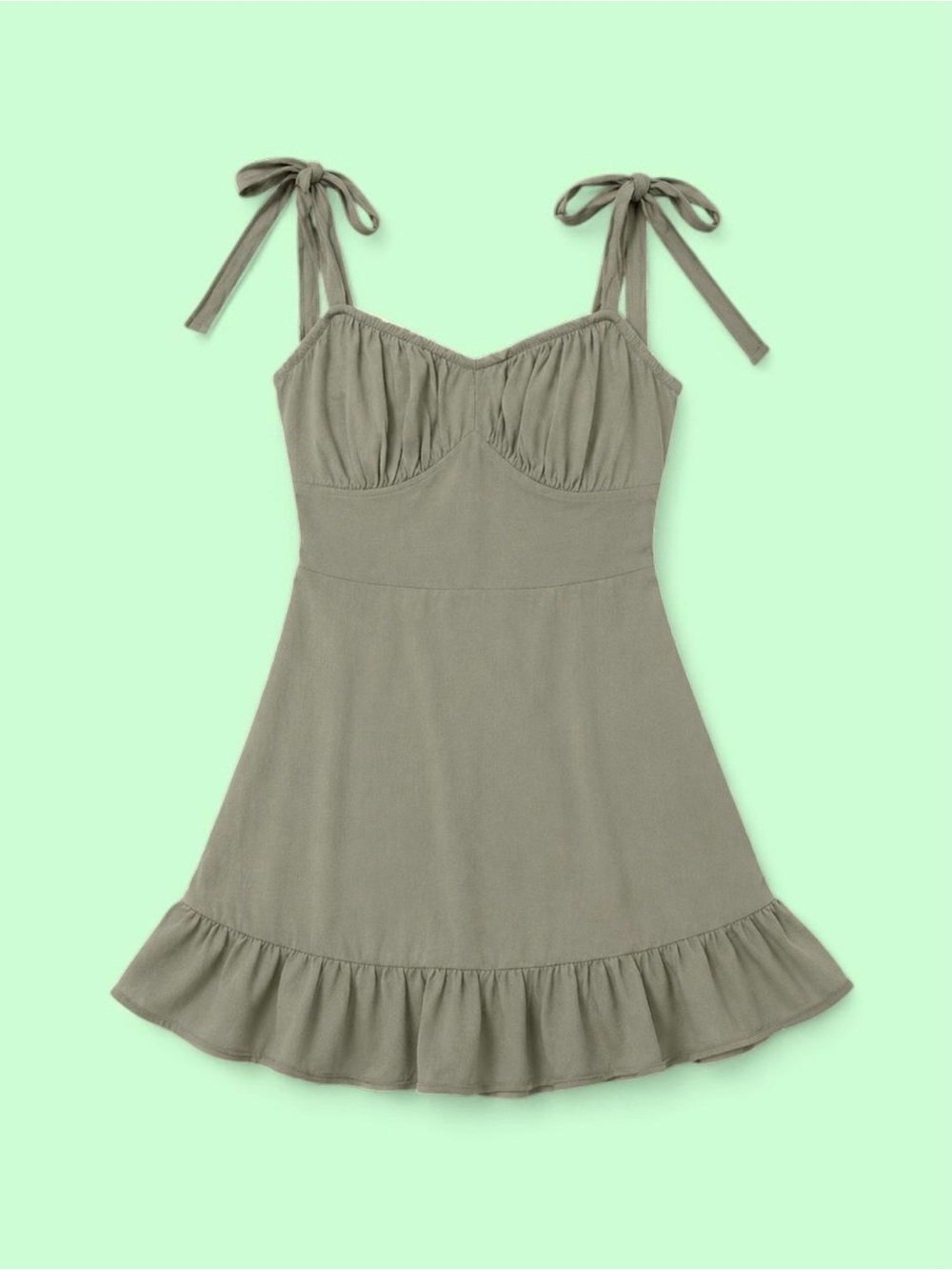 Hollister Sage Green Tie-Strap Ruffle Mini Dress